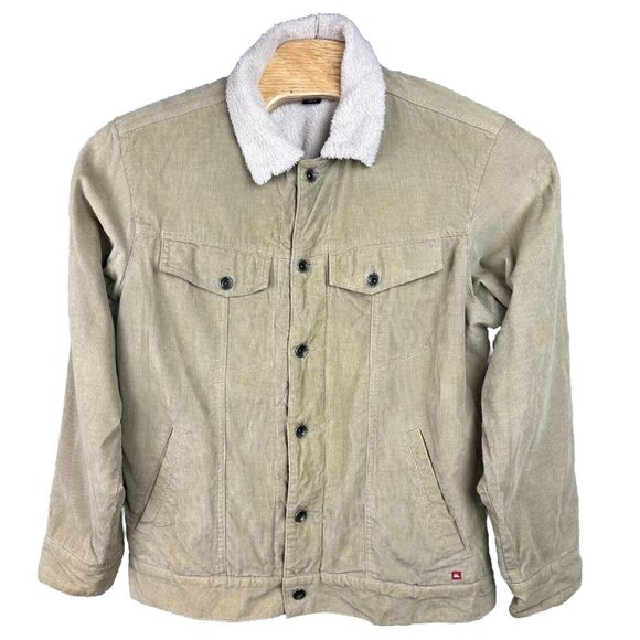 QUIKSILVER Jacket Men's L Beige Corduroy Sherpa Lined Pockets Cotton - Picture 3 of 14